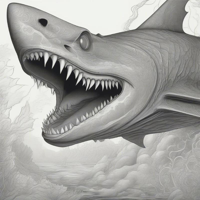 Shark Fantasy Creatures Coloring Page