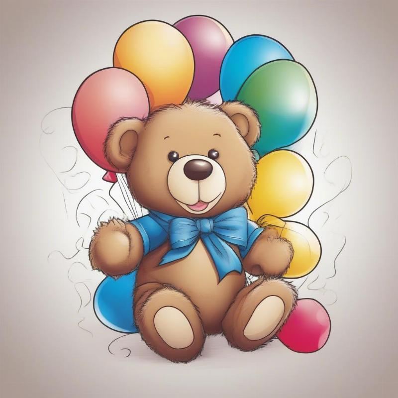 Fifth Birthday Teddy Bear with Balloons Coloring Page