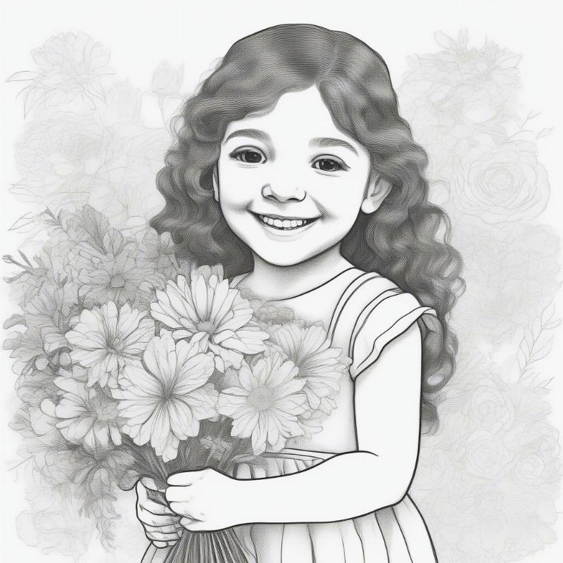 Flower Girl with Bouquet Coloring Page