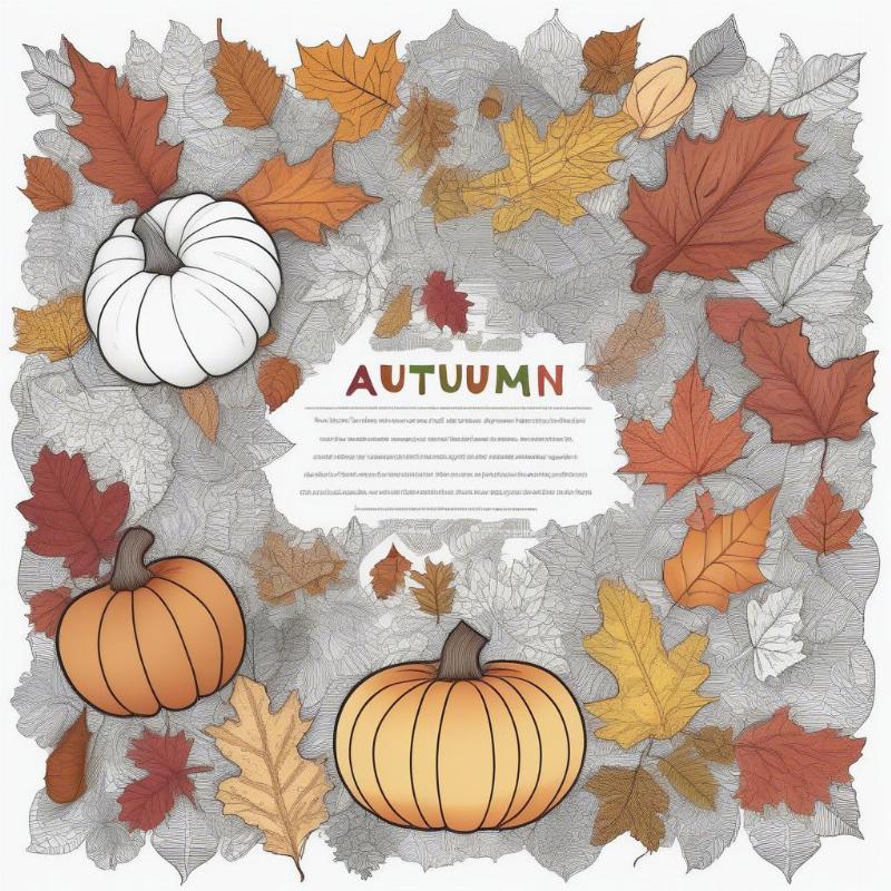 Autumn Leaves Flower Word Art Coloring Page