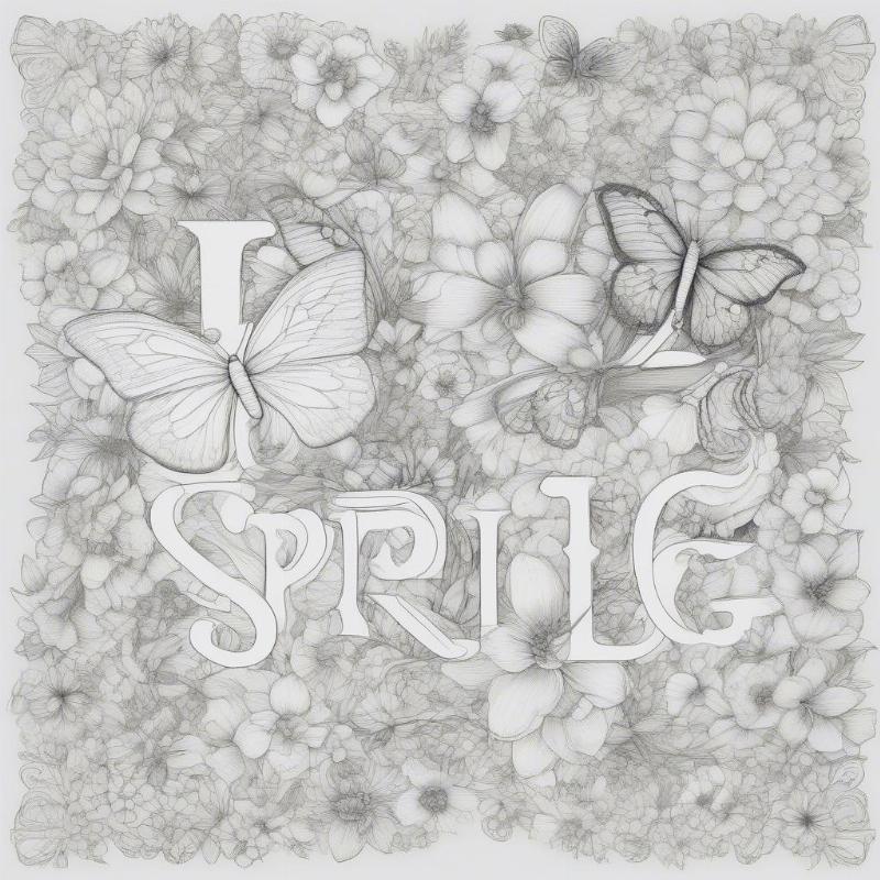 Spring Flower Word Art Coloring Page