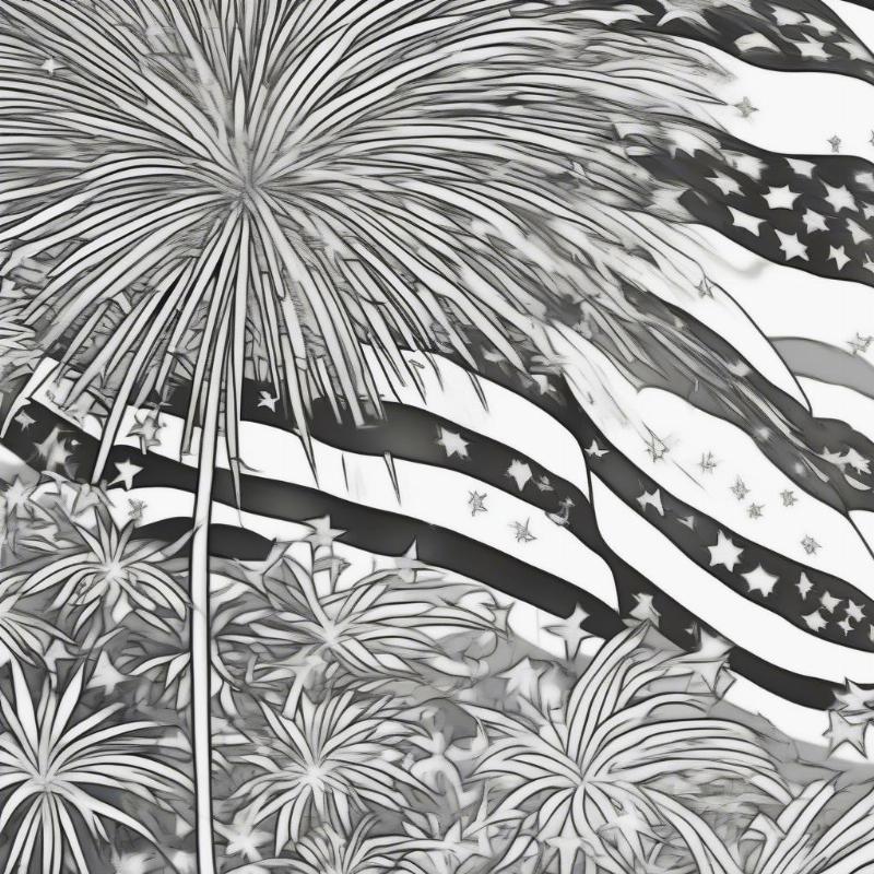 Fourth of July Coloring Page Fireworks and Flag