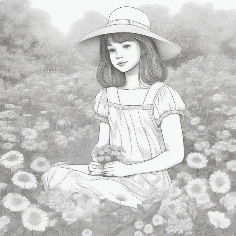 Garden Flower Girl Coloring Picture