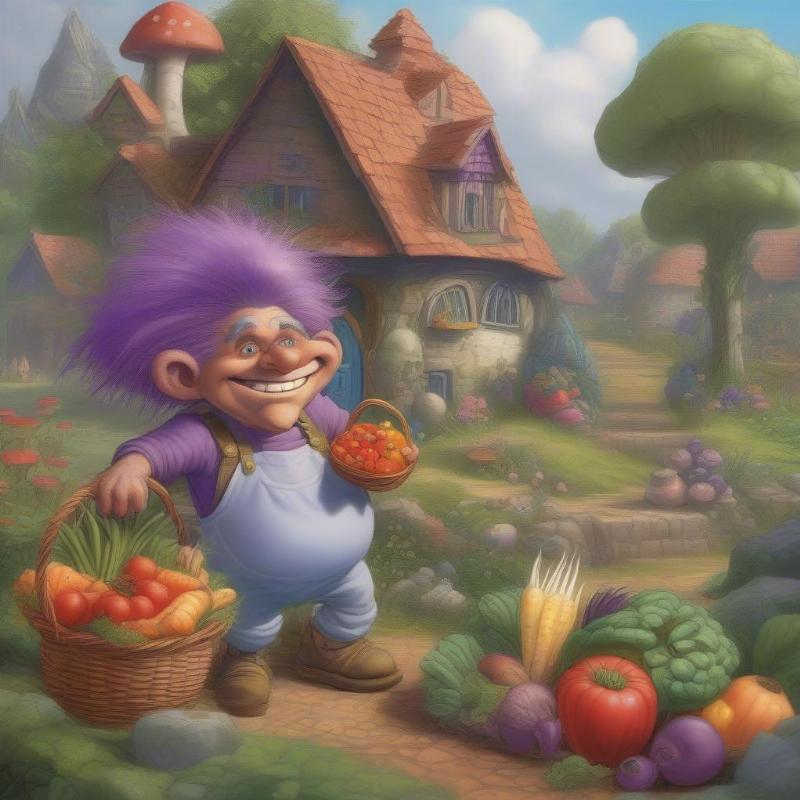 Gardener Troll Harvesting Vegetables Coloring Page