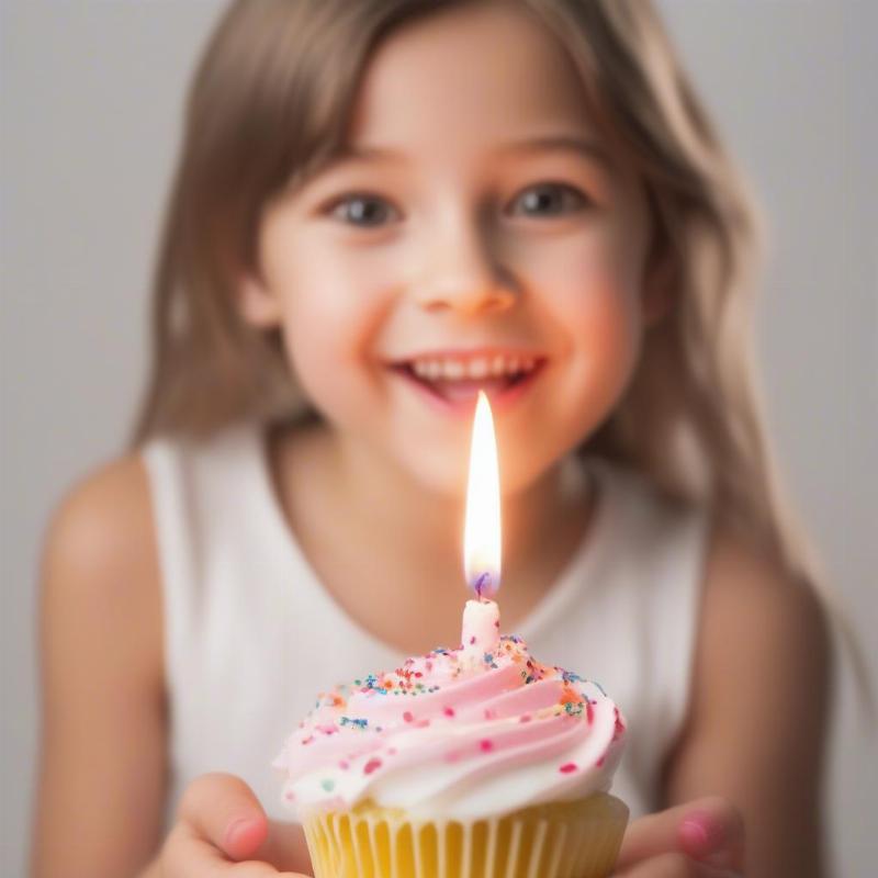 Girl Blowing Out Candles on a Cupcake Coloring Page