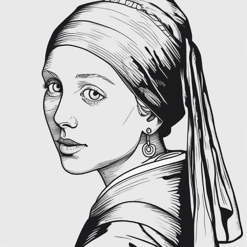 Girl with a Pearl Earring Coloring Page Outline