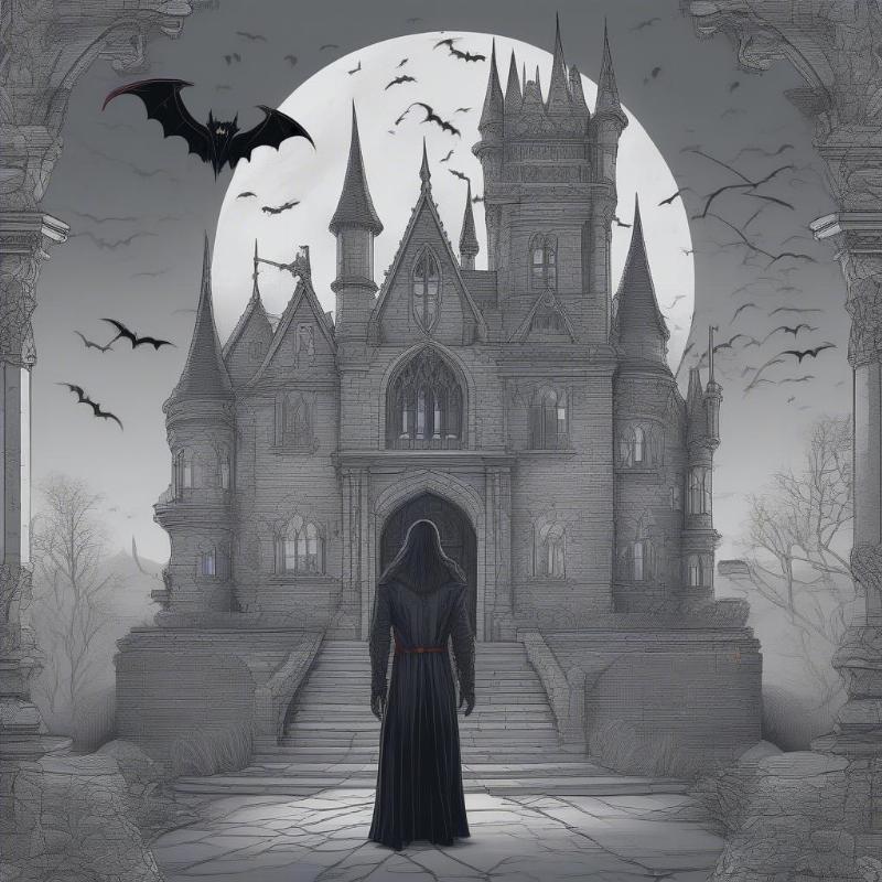 Gothic Vampire Coloring Page - Intricate Castle Scene