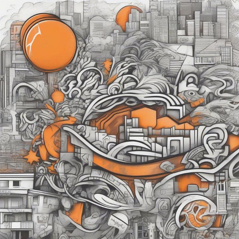 Graffiti Style Orange Coloring Page for Stress Relief