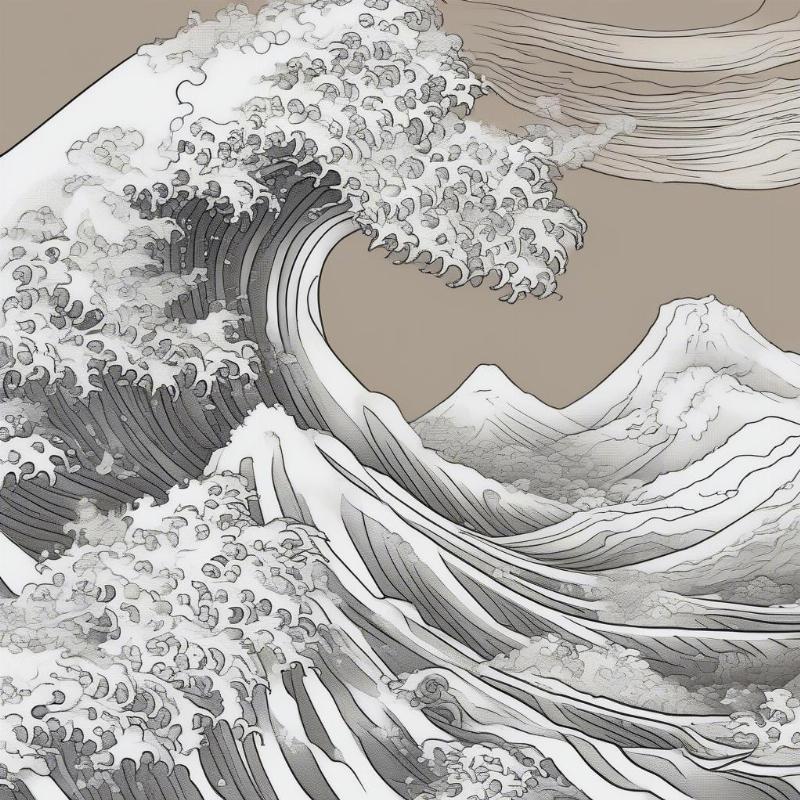 Detailed Great Wave Coloring Page with Japanese Patterns