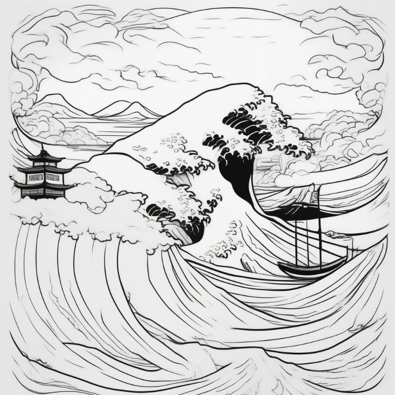 Simple Great Wave Coloring Page