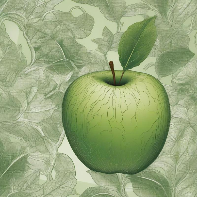 Detailed Green Apple Coloring Page with Leaves