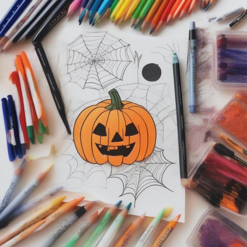 Halloween Coloring Supplies: Paper and Pencils