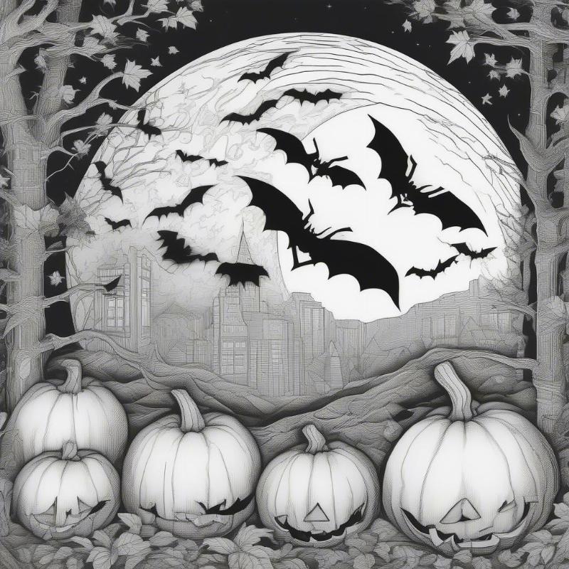 Halloween Pumpkin Coloring Page with Bats