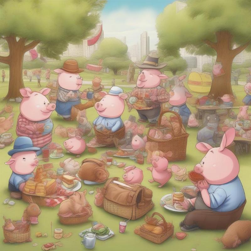 Ham-Hams Enjoying a Picnic Coloring Page