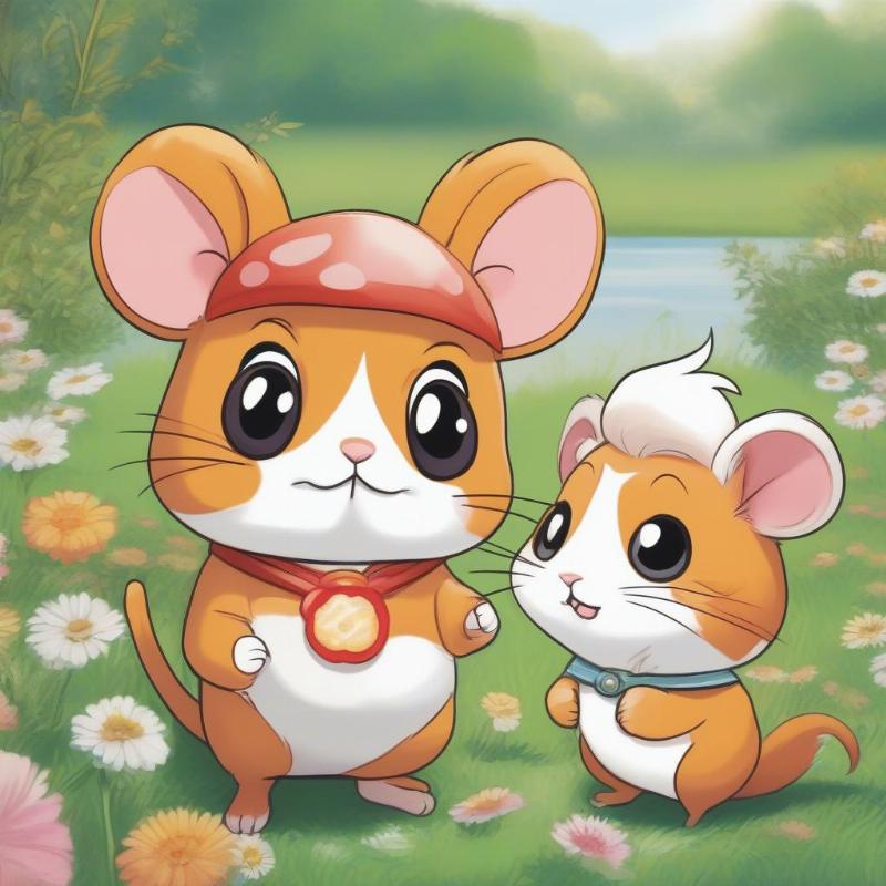 Hamtaro and Bijou Playing Together Coloring Page