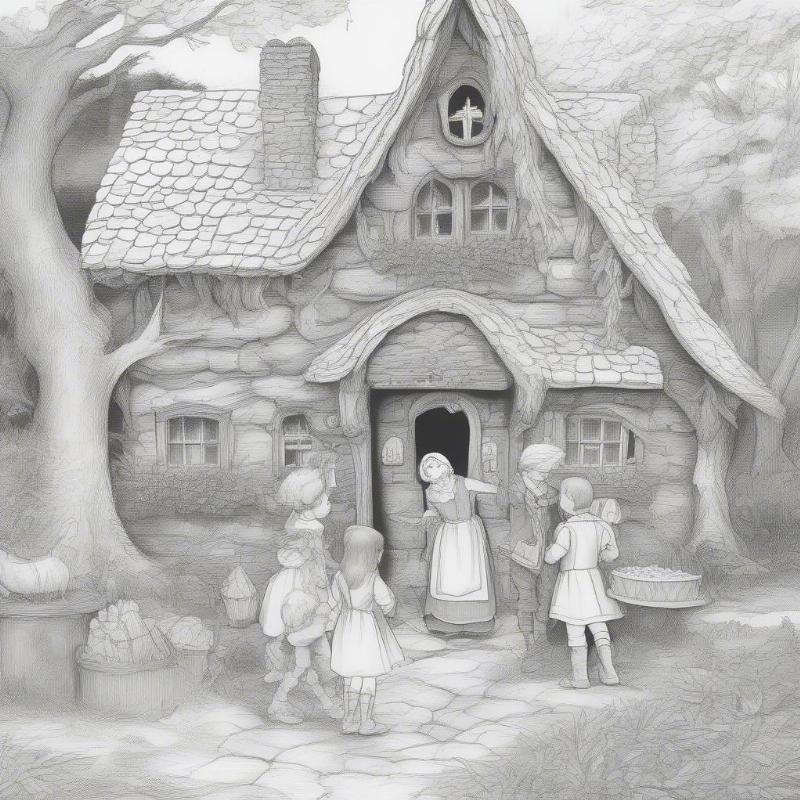 Hansel and Gretel Meet the Witch Coloring Page