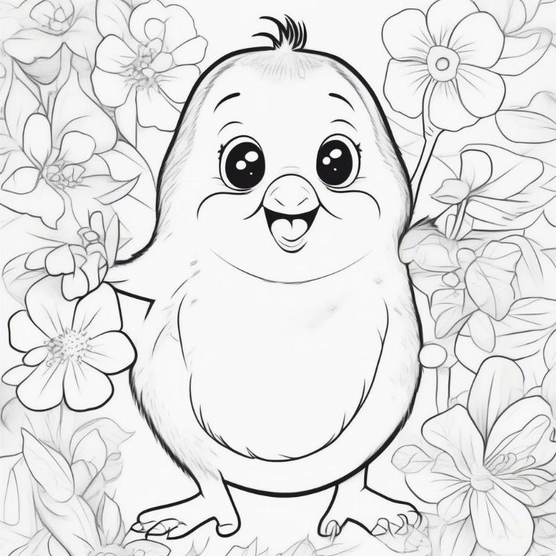 Kiwi with Face Coloring Pages