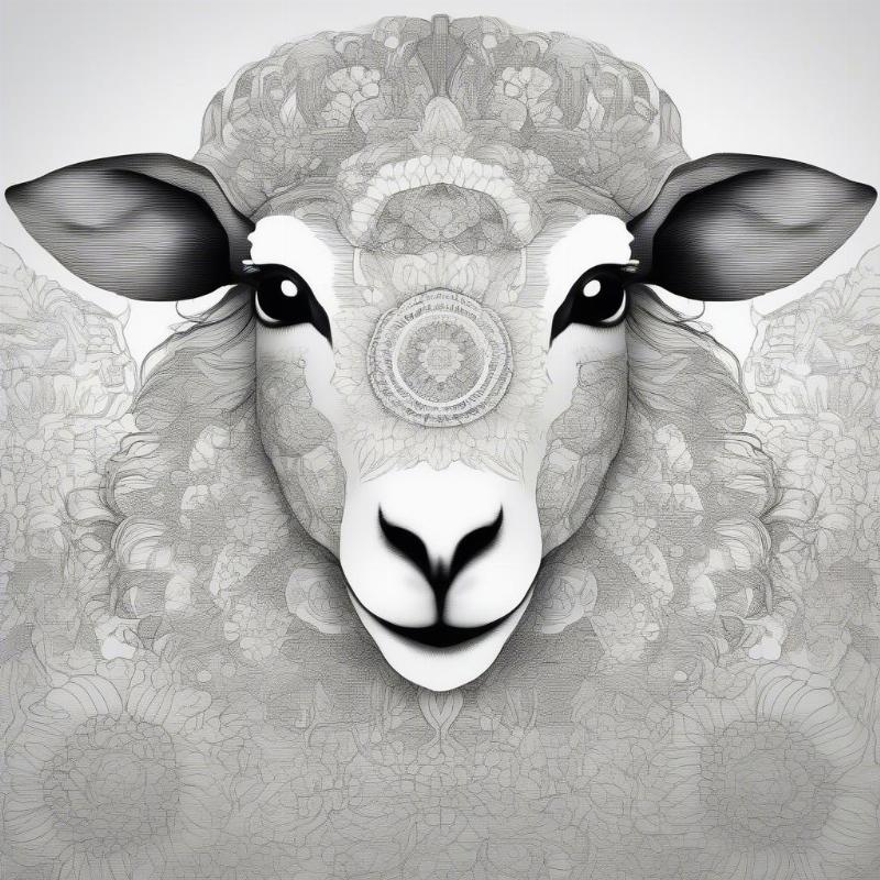 Detailed coloring page of a sheep featuring mandala art with floral details