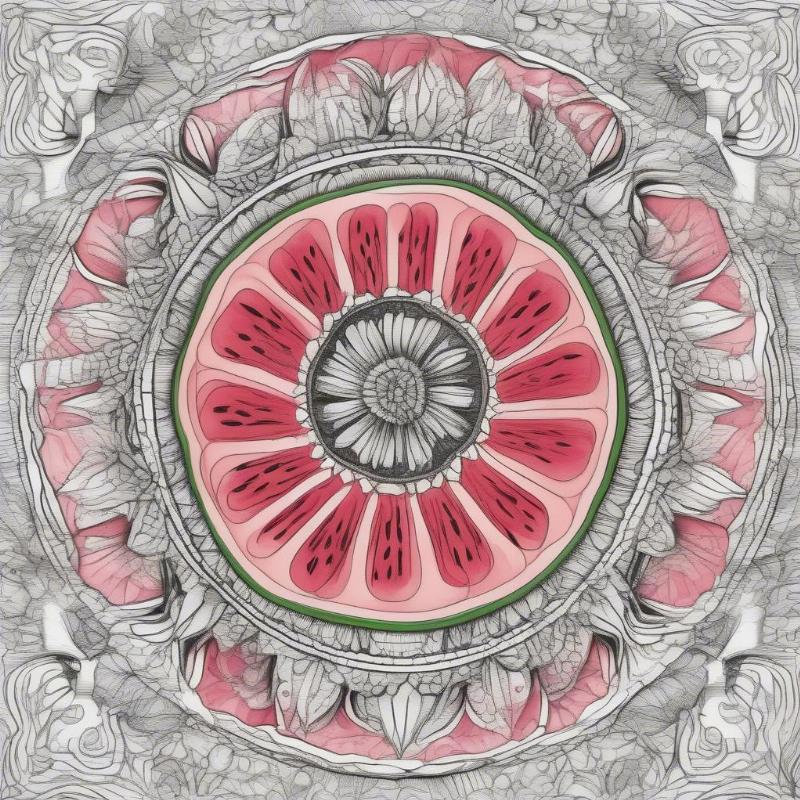 Intricate Watermelon Mandala Coloring Design