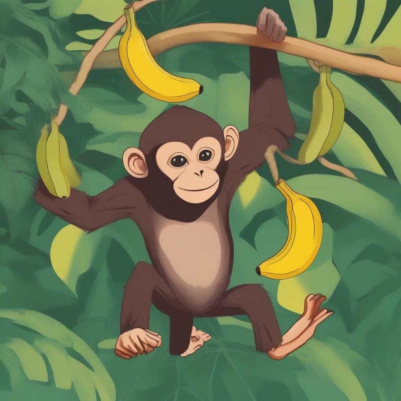 Fun monkey swinging in jungle coloring page