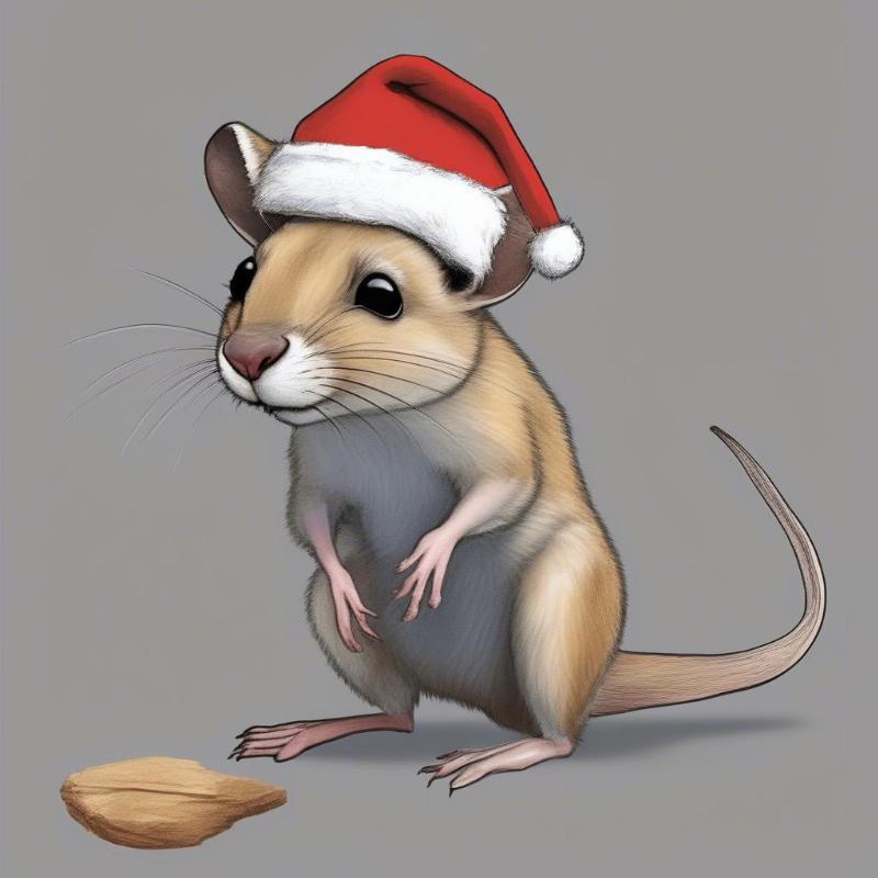 A whimsical kangaroo rat coloring page featuring Christmas-themed props.