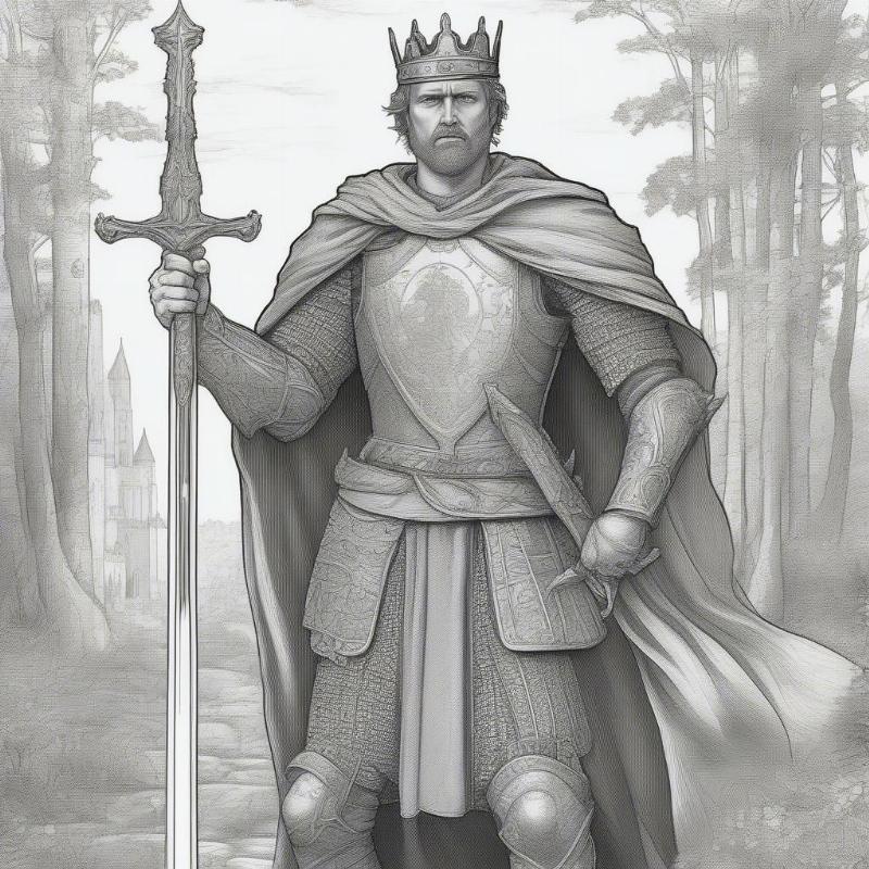 King Arthur with Excalibur Coloring Page