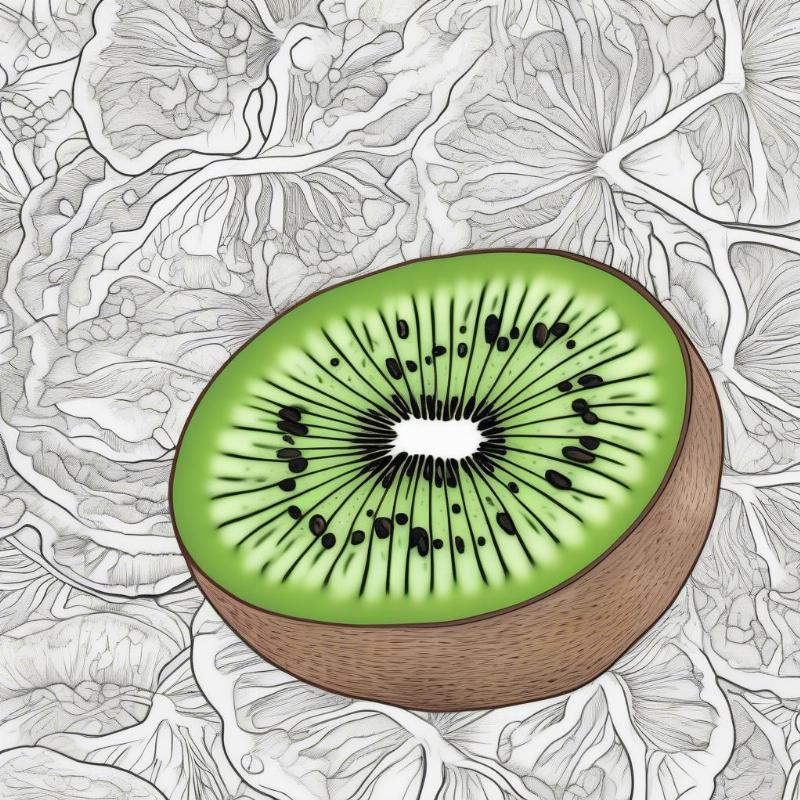 Kiwi Fruit Slice Coloring Picture: Detailed Cross-Section