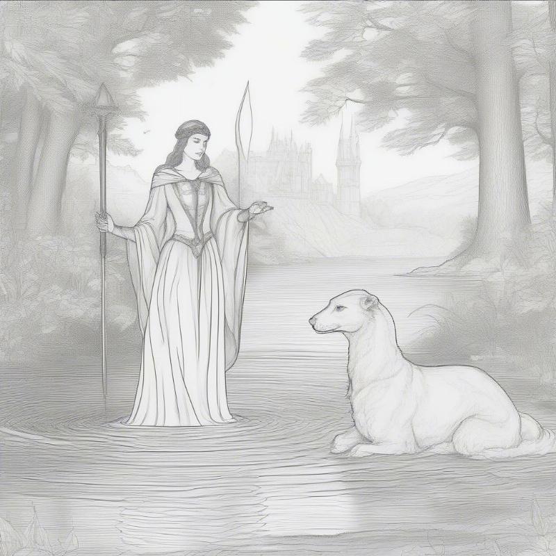 Lady of the Lake with Excalibur Coloring Page