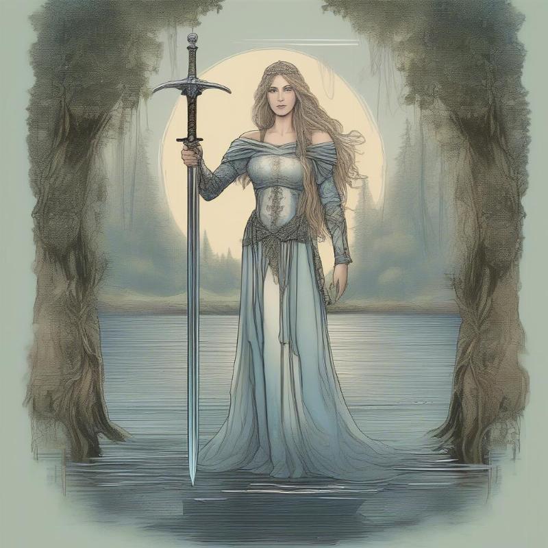 Lady of the Lake with Excalibur Coloring Page