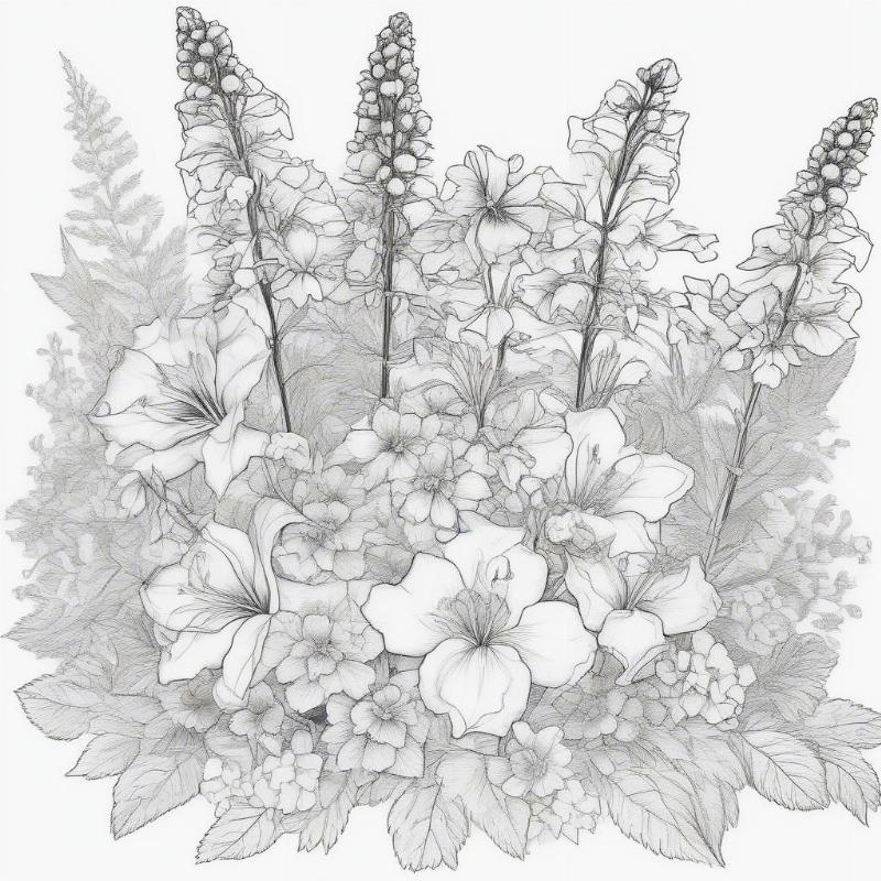 Larkspur Coloring Page Bouquet Arrangement