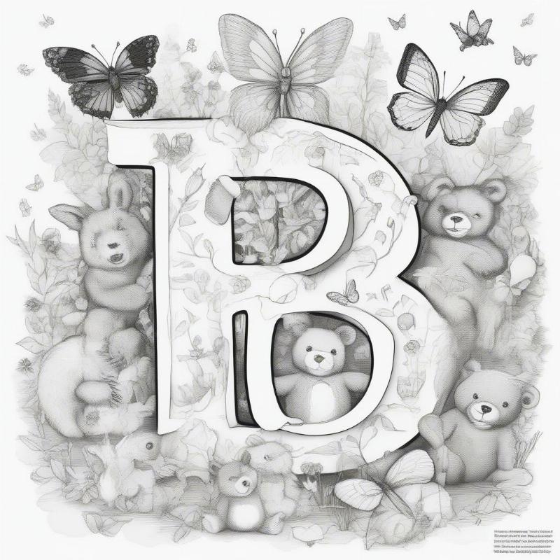 Letter B with Bears and Bunnies Coloring Page