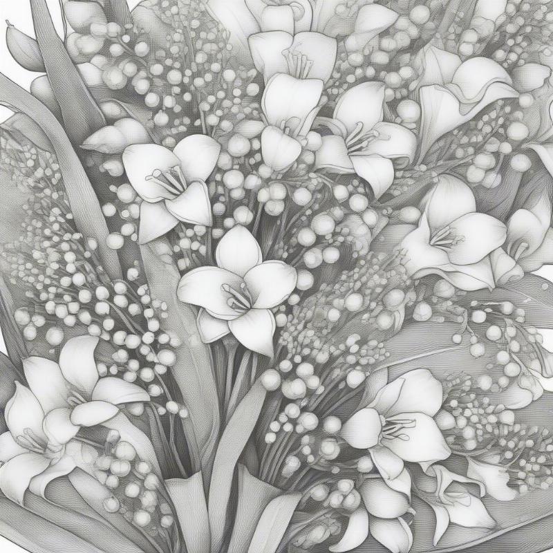 Detailed Lily of the Valley Bouquet Coloring Page