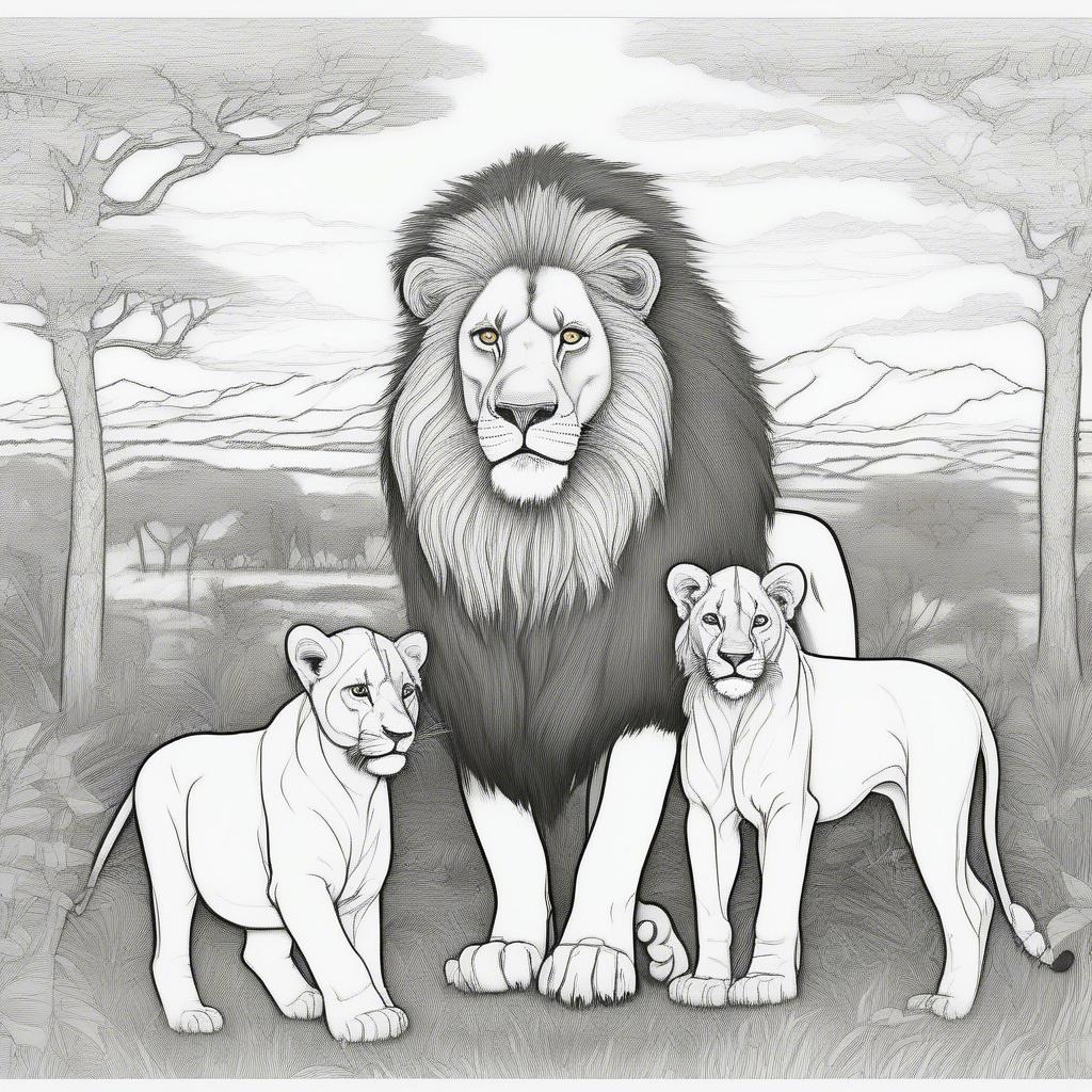 lion-family-coloring-page-savanna-setting