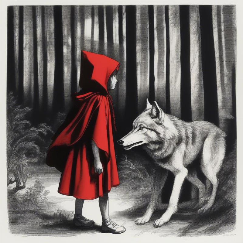 Little Red Riding Hood Meeting the Wolf Coloring Page