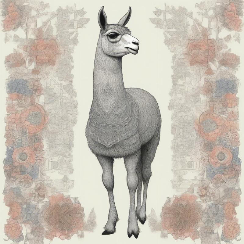 An adorable llama with intricate patterns and flowers, perfect for relaxing coloring.