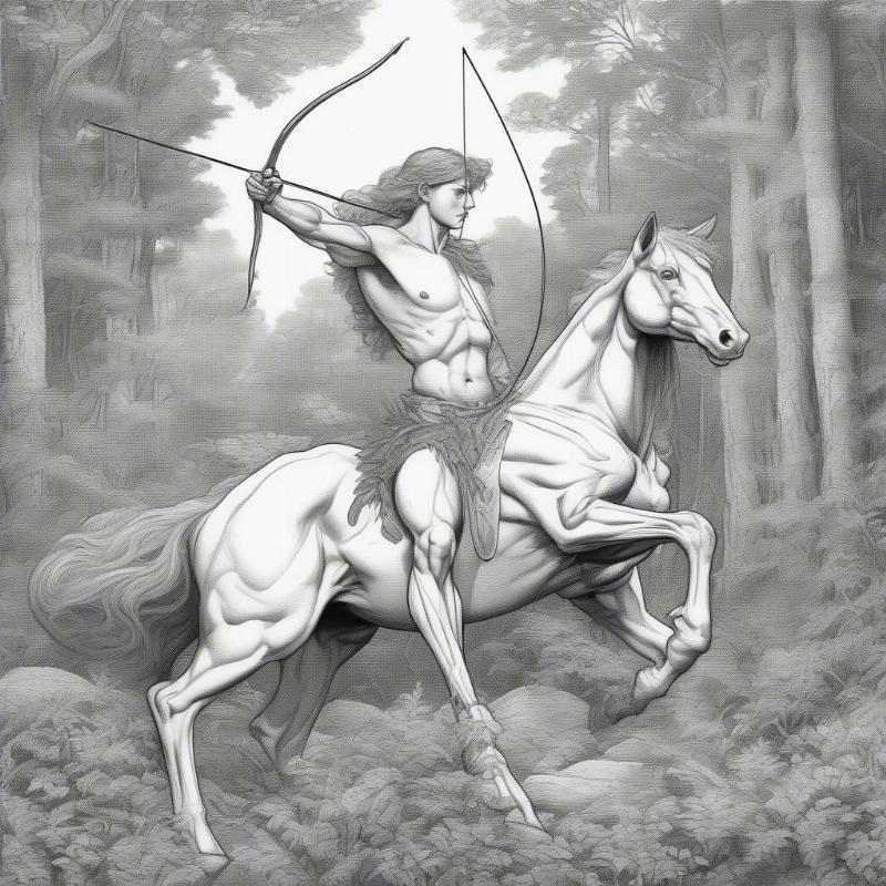 Majestic Centaur Archer in a Forest Coloring Page