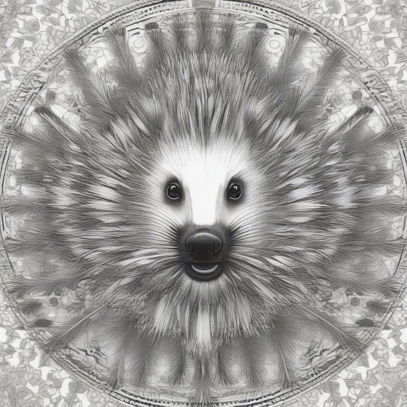 Mandala-style porcupine coloring page with intricate patterns.