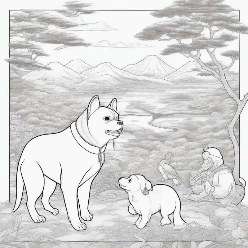 Momotaro and His Animal Companions Coloring Page