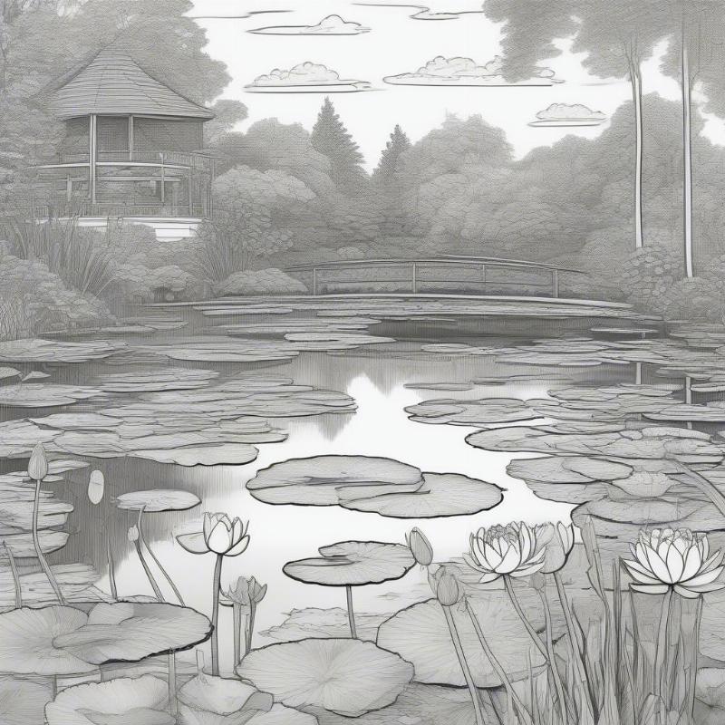 Monet's Water Lilies Advanced Coloring Page