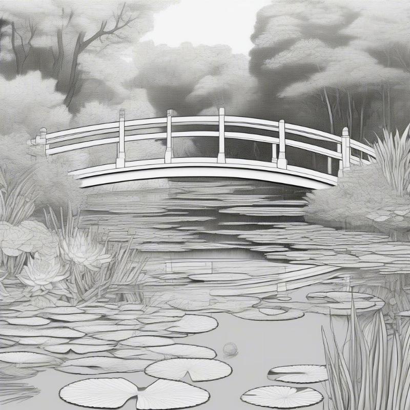 Monet's Water Lilies Intermediate Coloring Page