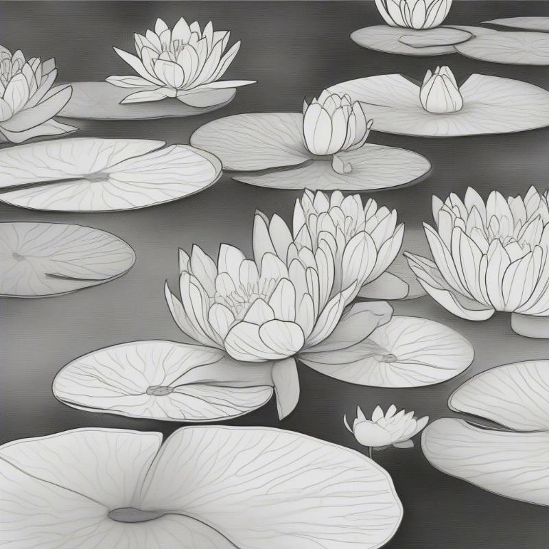 Monet's Water Lilies Simple Coloring Page