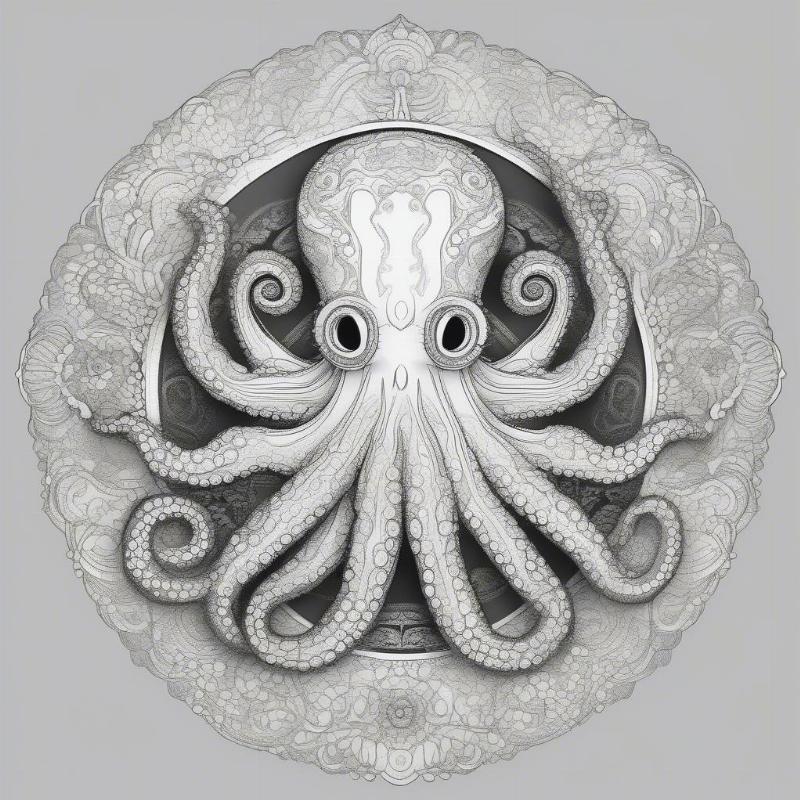 Stylized octopus coloring page with intricate designs and mandala patterns, popular for relaxing activities