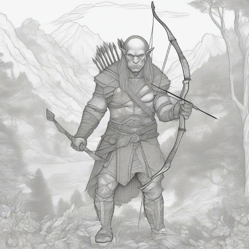 Detailed Orc Archer Coloring Picture