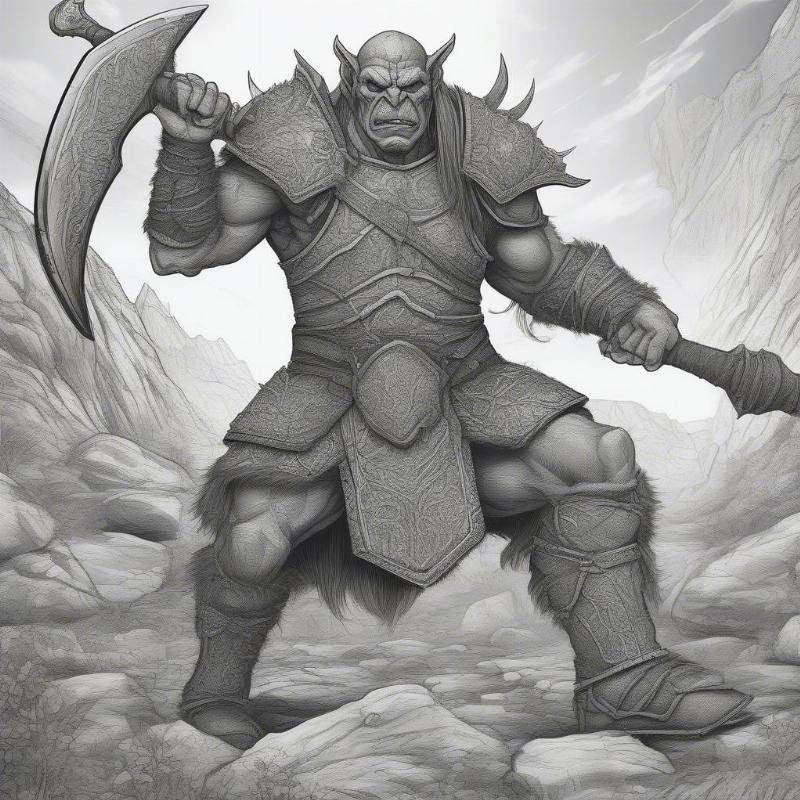 Orc Warrior Coloring Page for Adults and Kids