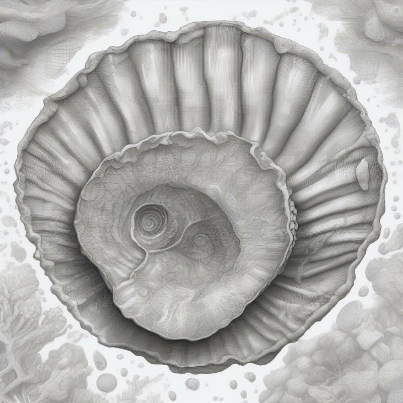 Detailed oyster shell illustration coloring page