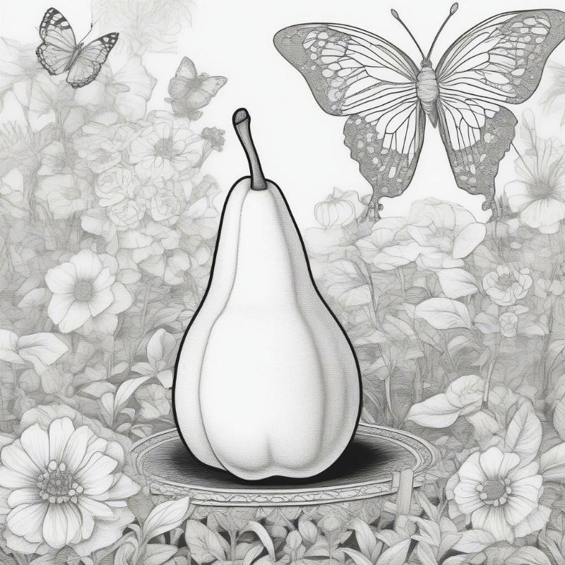 Pear With Face in Garden Coloring Page