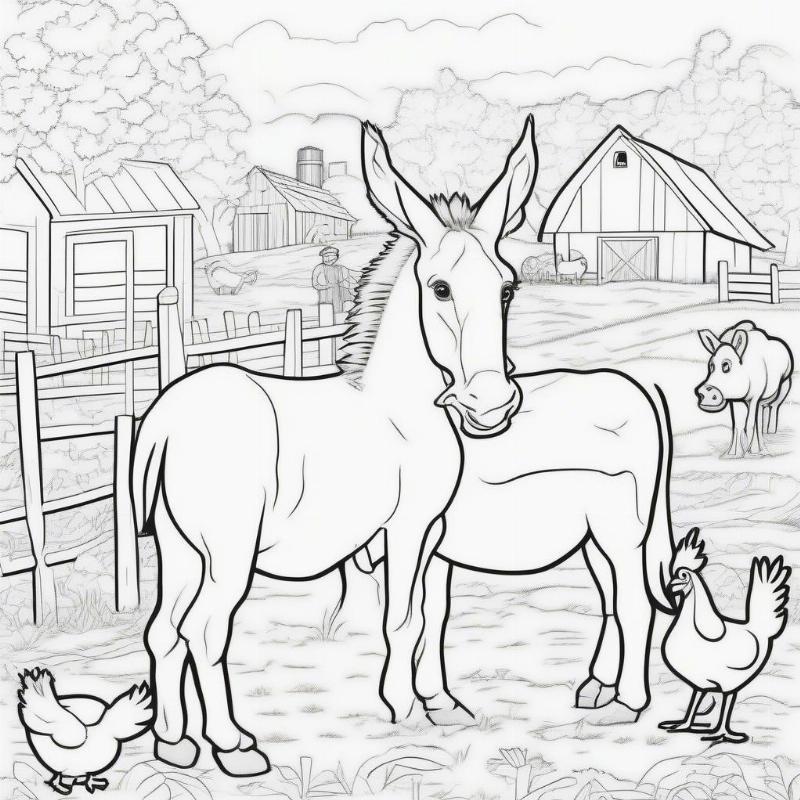 Pin the Tail Donkey Coloring Page Farm Theme