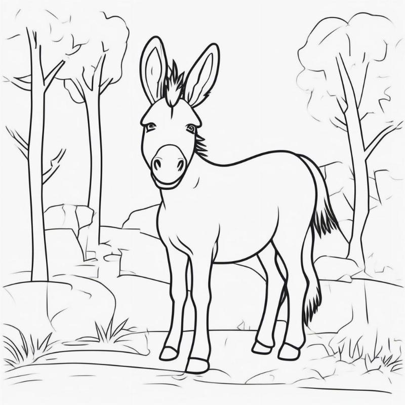 Pin the Tail Donkey Coloring Page Simple Outline