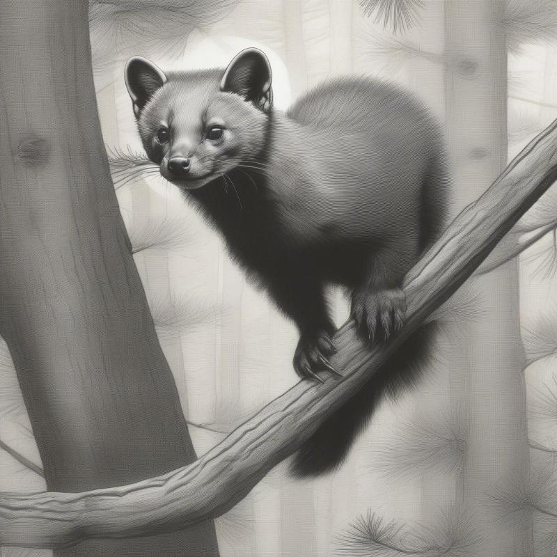 Cute Pine Marten coloring page in a forest