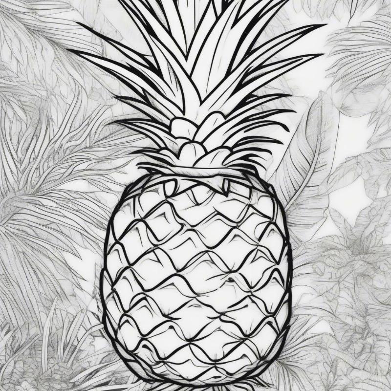 Pineapple Pattern Coloring Page with Tropical Leaves 